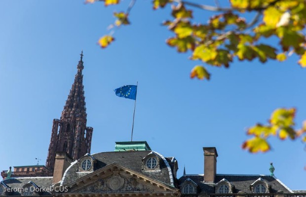 european flag on the City Hall of Strasbourg